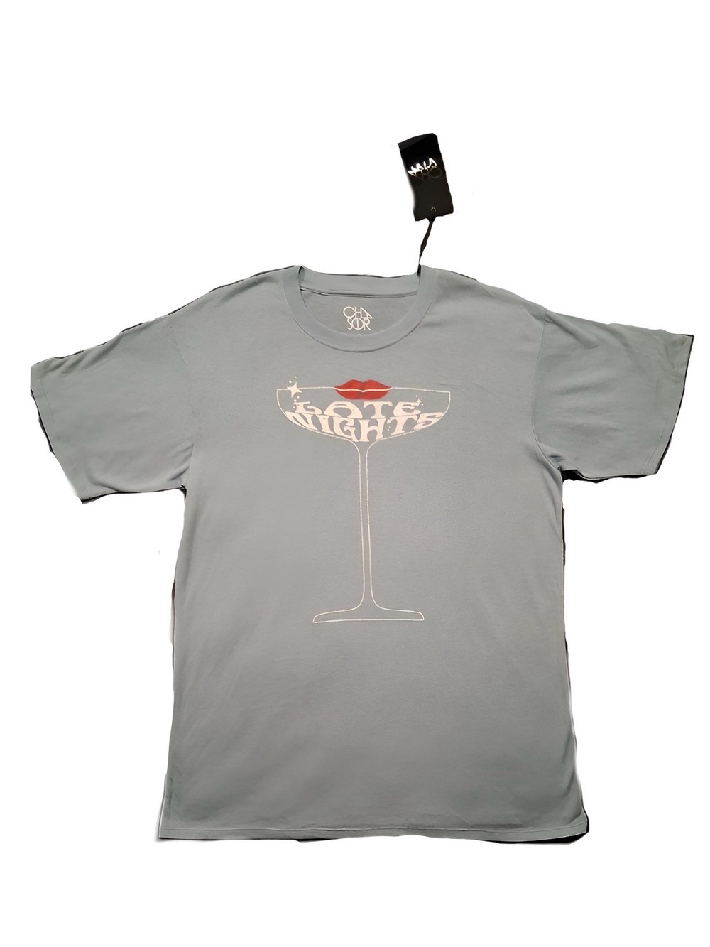 Chaser Light Blue Graphic Tee with Red Lip & Champagne Glass Small